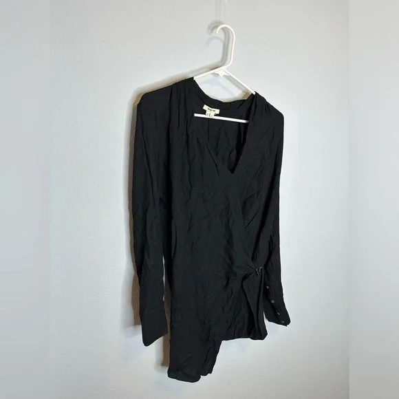 Helmut Lang Black Fold Over Draped Viscose-Blend Top long sleeve size small - Picture 4 of 12